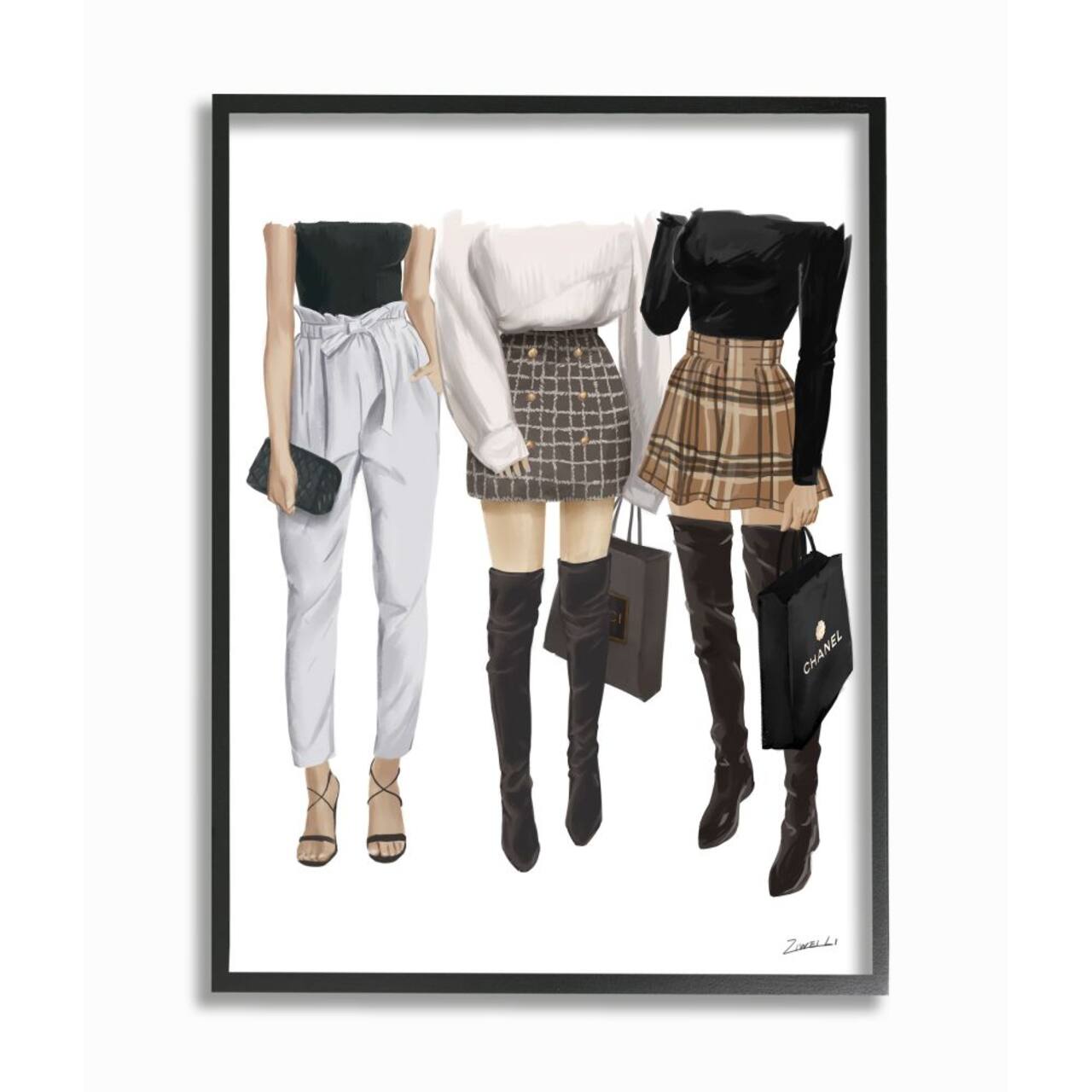 Stupell Industries Fashion Shopping Women Style Outfits Plaid Bags Designer in Black Frame Wall Art